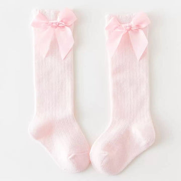 Pink Cotton/Poly Lace Knee High Socks with Bow