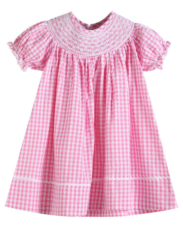 Pink Gingham Classic Smocked Bishop Dress