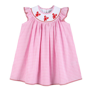 Pink Gingham Crawfish Smocked Bishop Dress