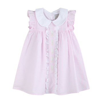 Pink Seersucker Bunny Ruffle Dress