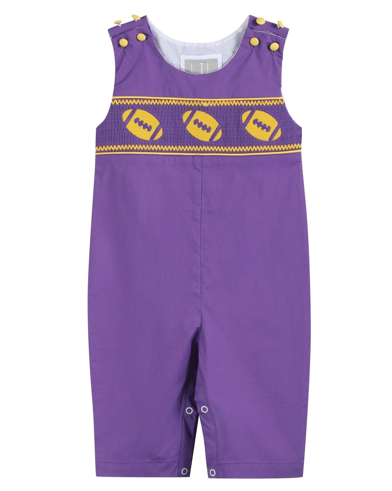 Purple and Gold Football Smocked Longalls