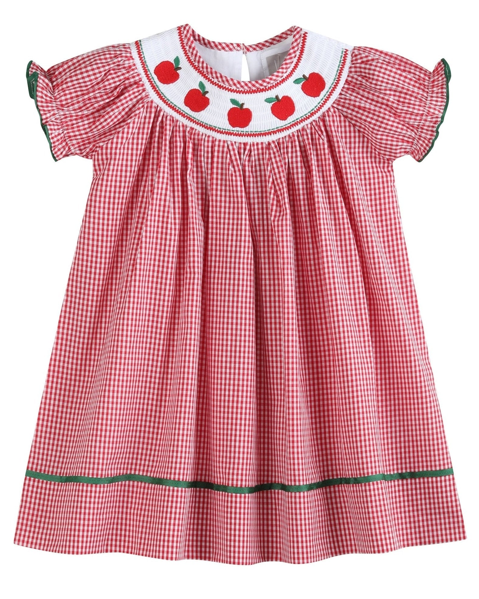 Red Gingham Apple Smocked Bishop Dress