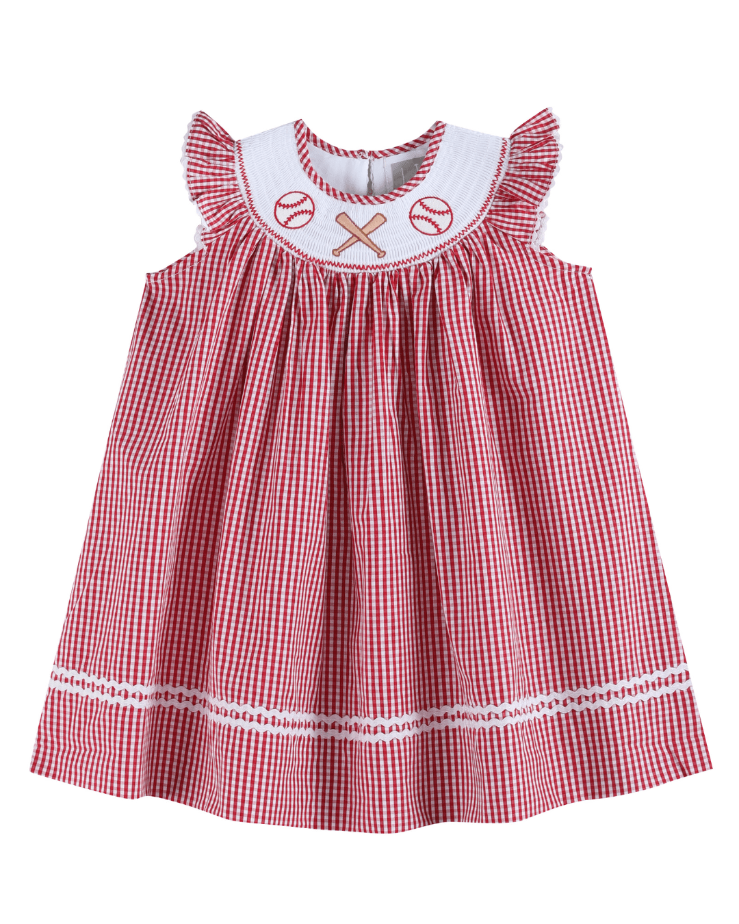 Red Gingham Baseball Smocked Bishop Dress