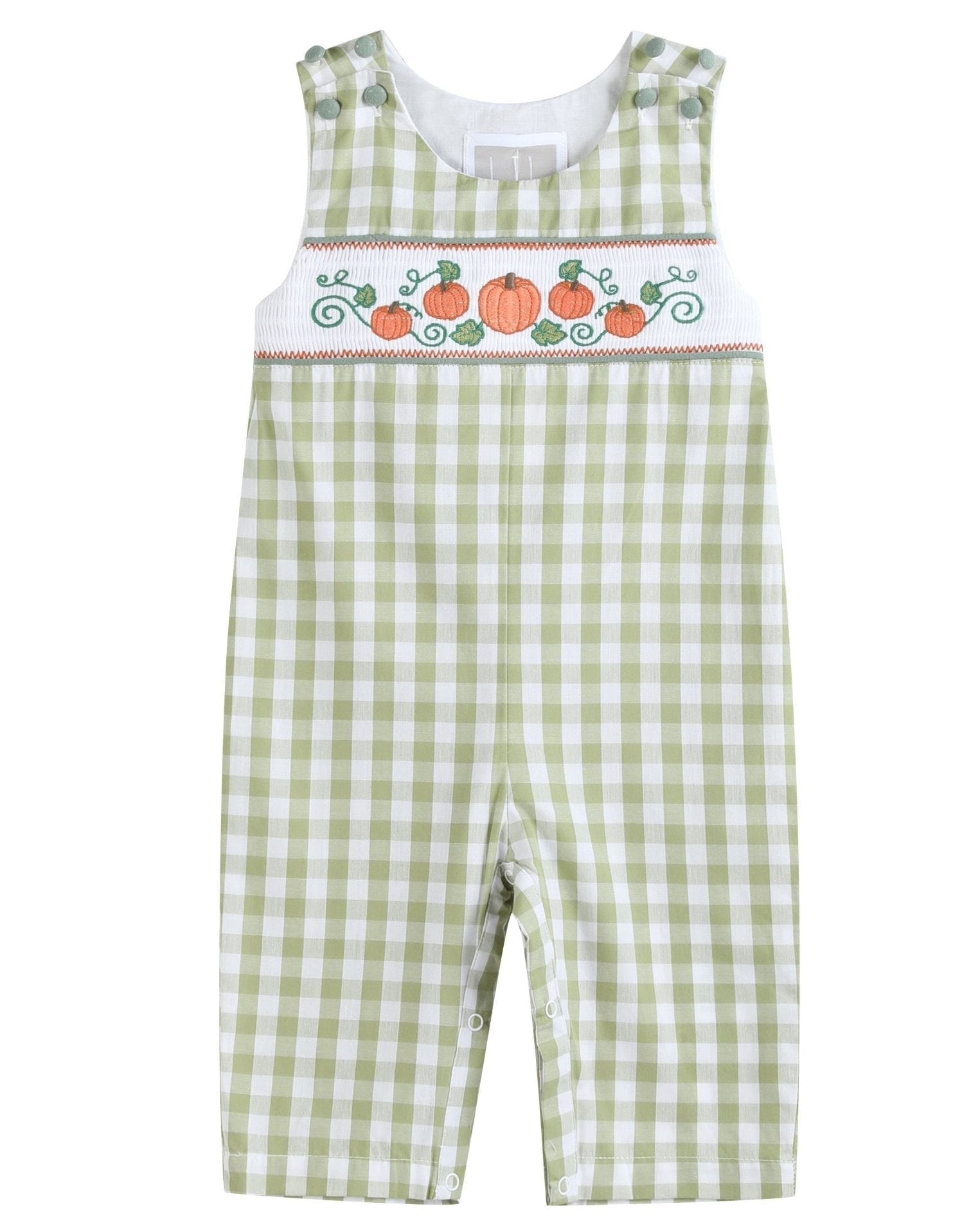 Sage Green Gingham Pumpkin Smocked Longalls