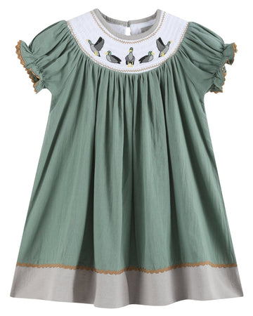 Sage Green Mallard Smocked Bishop Dress