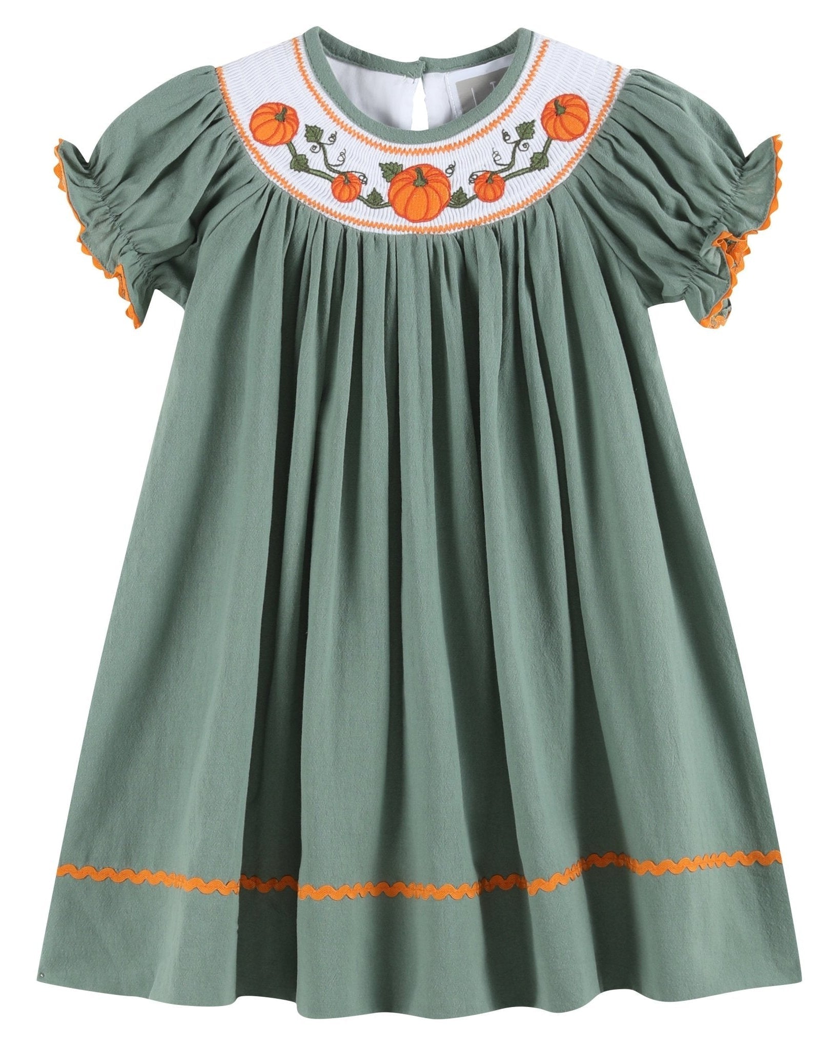 Sage Green Pumpkin Smocked Bishop Dress