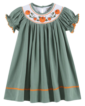 Sage Green Pumpkin Smocked Bishop Dress
