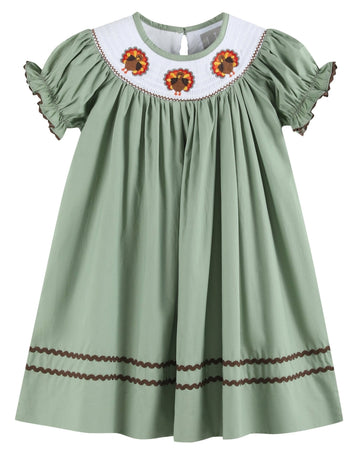 Sage Green Turkey Smocked Bishop Dress