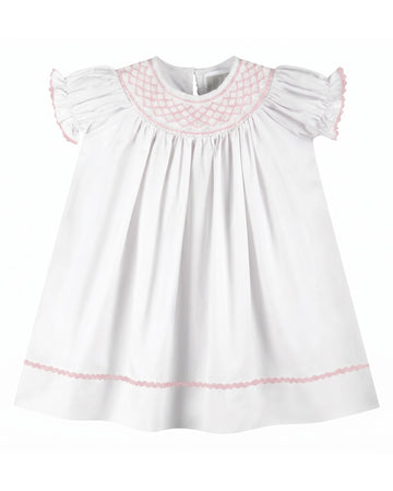 White and Pink Smocked Bishop Dress