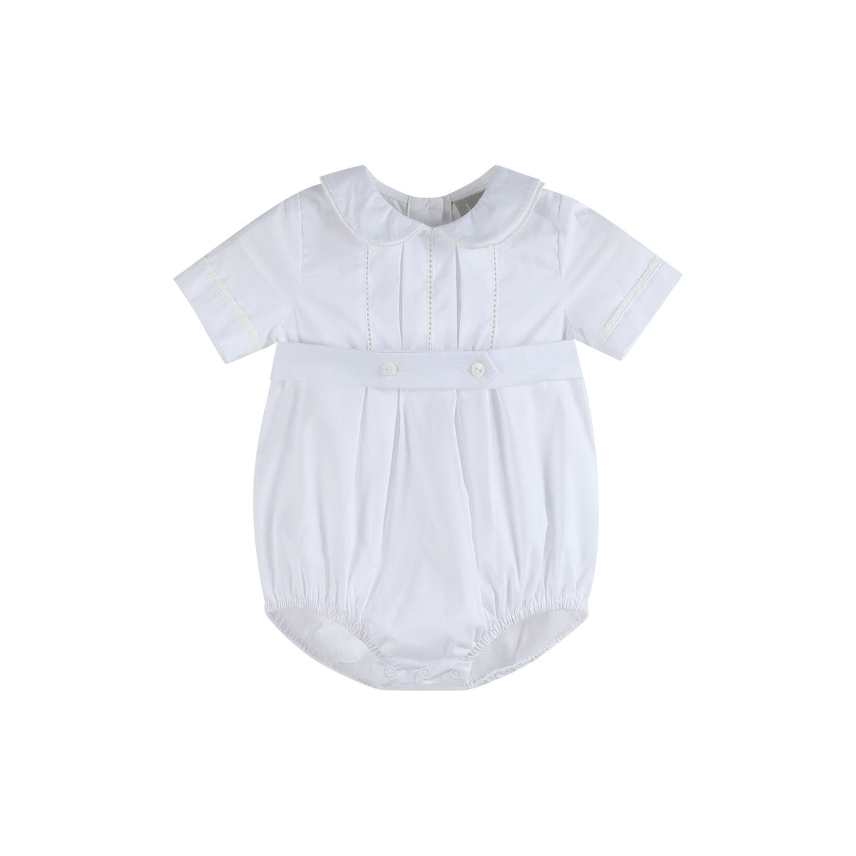White Collared Button Romper with Bonnet