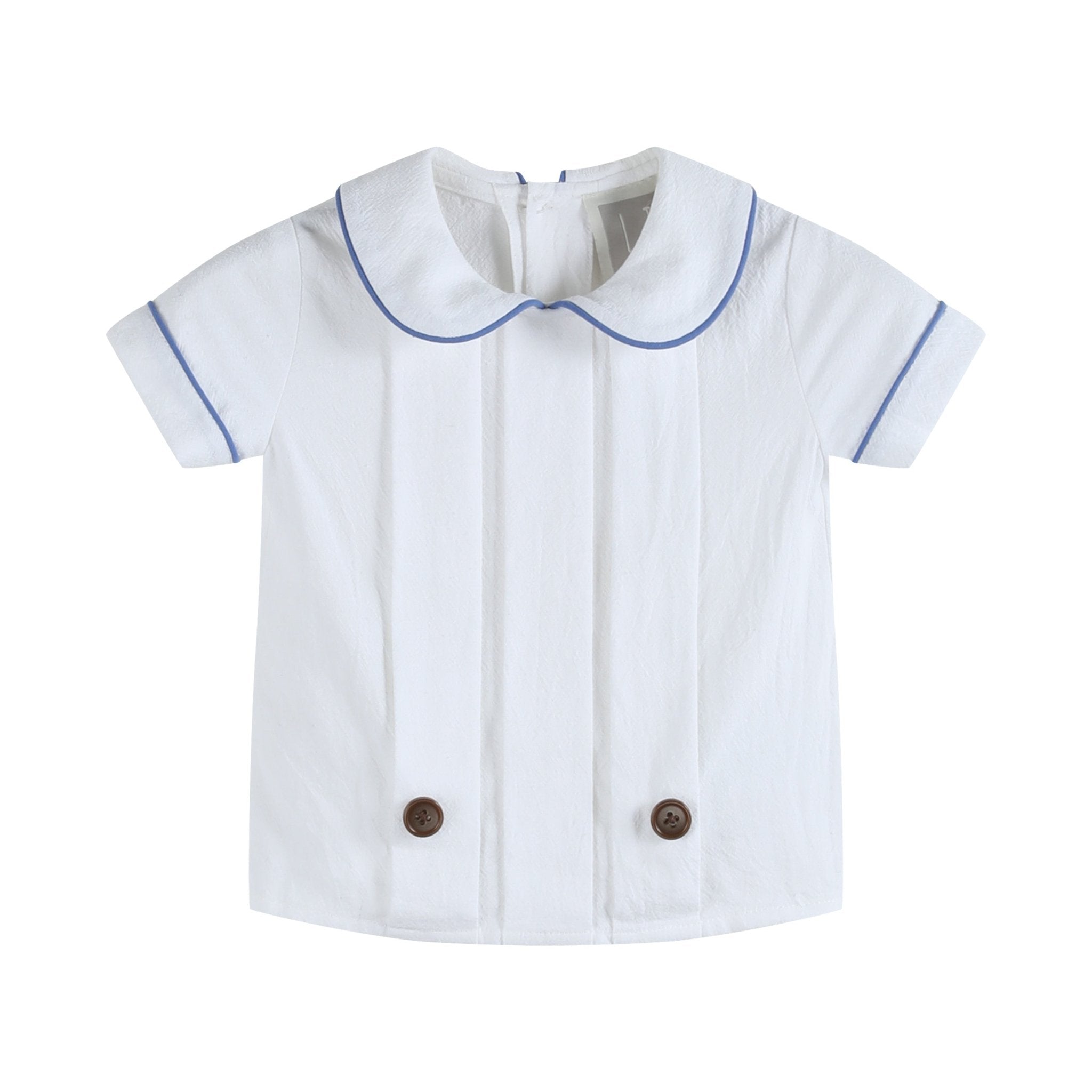 White Collared Top and Blue Button Shorts
