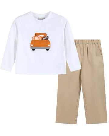 White Football Truck Shirt and Brown Pants Set