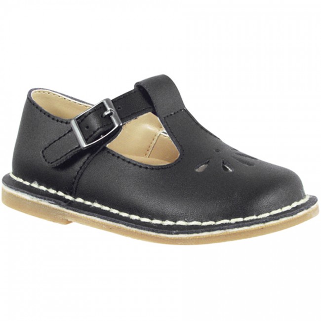 Black Leather T-Strap Mary Jane Walking Shoe