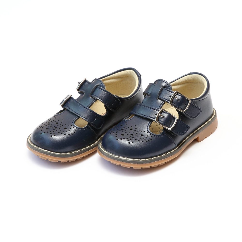 L'Amour Beatrix Navy English Double T-Strap Mary Jane
