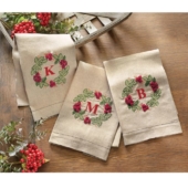 Mud Pie French Knot Holly Wreath Initial Towel