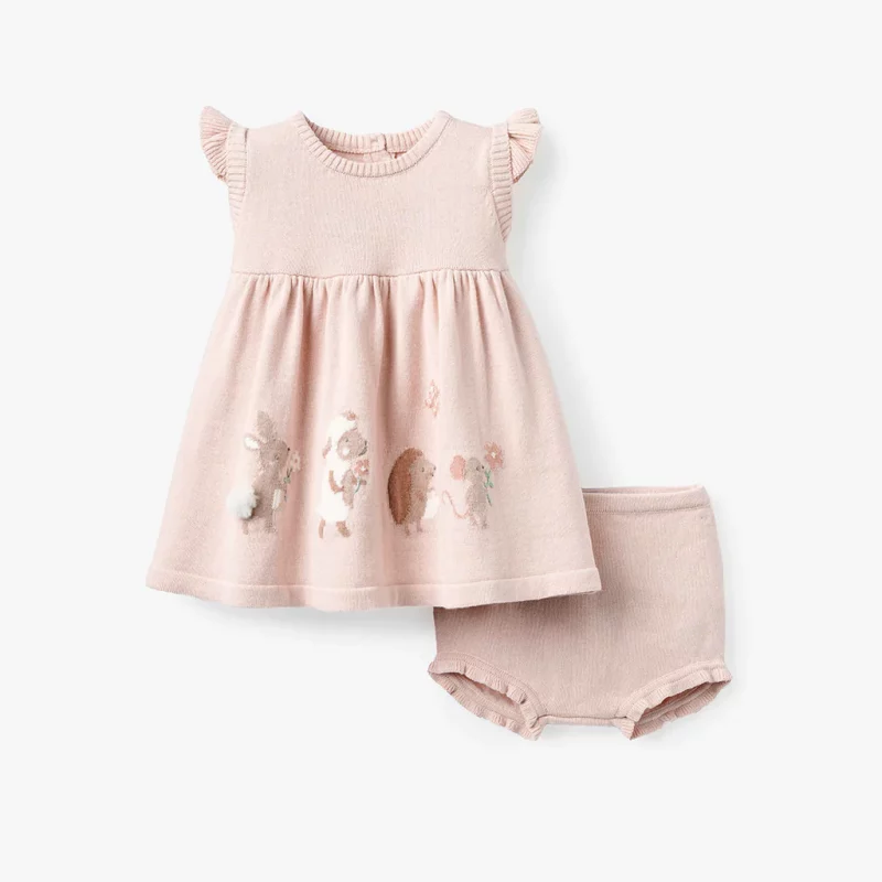 elegant-baby-pink-garden-picnic-knit-dress