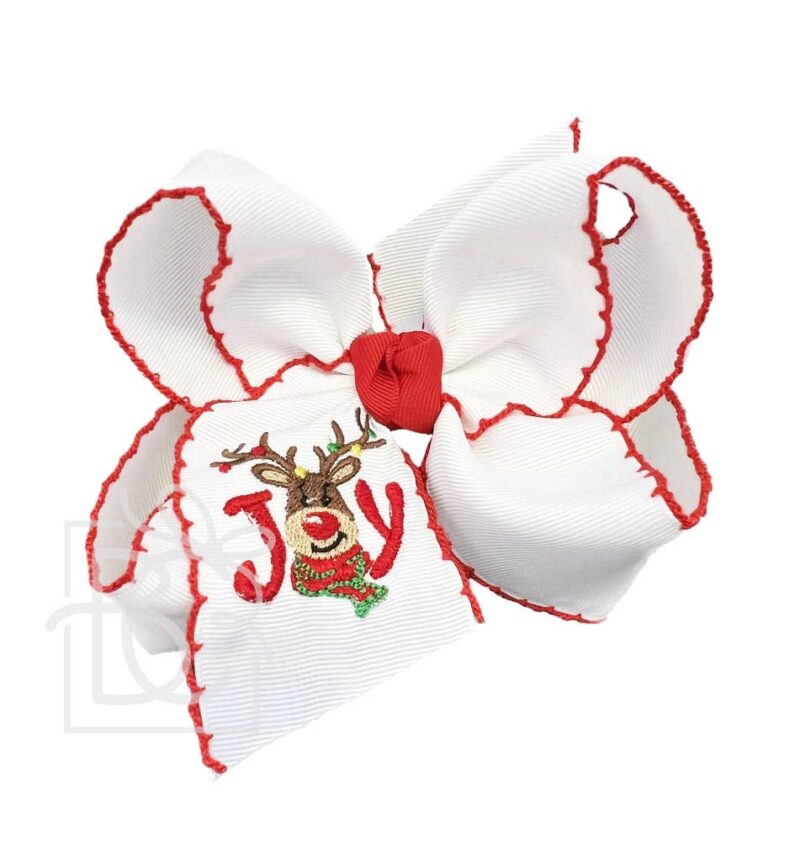 Embroidered Reindeer Crochet Edge Bow