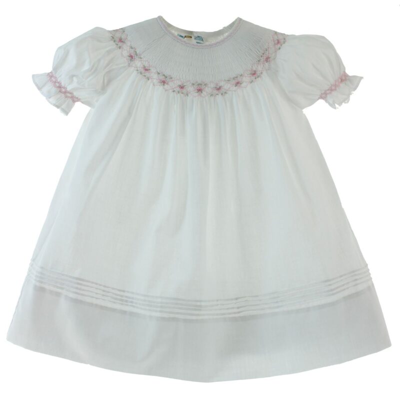 Feltman Brothers White Ruffle Sleeve Bishop Smocked Dress